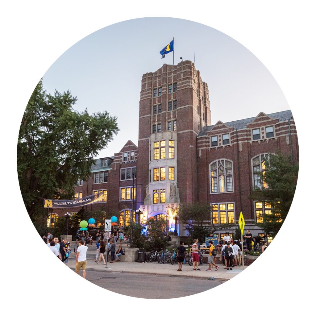 Students gathered in front of the Michigan Union.